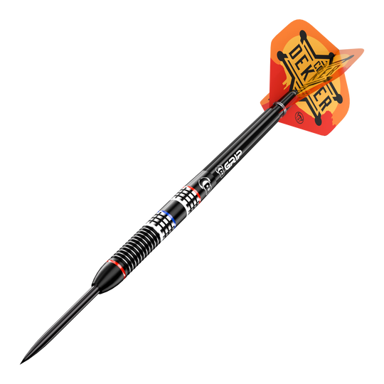 Bulls Cor Dekker The Sheriff Steeldarts - 23 g Die Abbildung zeigt Bulls Cor Dekker The Sheriff Steeldarts - 23g. Es handelt sich um einen hochwertigen Steeldartpfeil für professionelle Dartspieler.