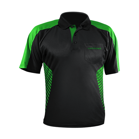 17492-Harrows-Vivid-Dartshirt-Black-Green-1 Harrows Vivid Dartshirt Black/Farbig ist aufgelegt. Das Shirt zeigt ein modernes Design.