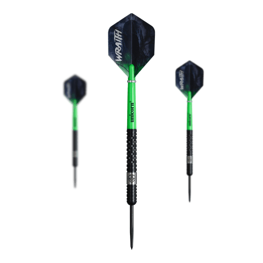 Freccette in acciaio Unicorn Wraith Ross Smith - 22 g Unicorn Wraith Ross Smith Steeldarts mit einem Gewicht von 22g sind abgebildet. Die Darts sind für das Steeldartspiel geeignet.