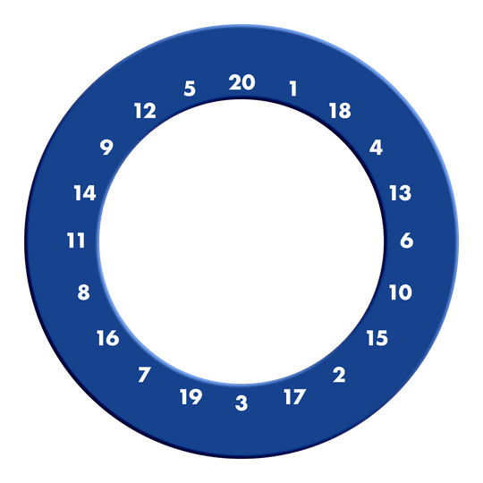 Cornice per bersaglio per freccette con numeri HD - Colori personalizzati Ein rundes Dartboard-Surround kann ohne Logo und Zahlen in Blau gesehen werden. Das Bild zeigt das Produkt von vorne.