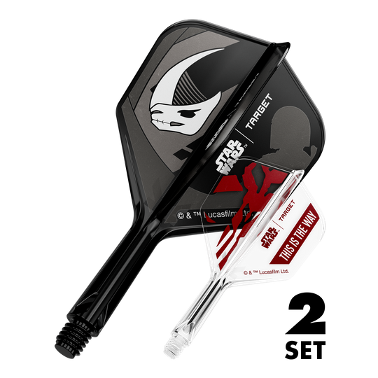 Set Target Star Wars K-Flex Mandalorian No6 Flights Zwei Dart-Flügel-Sets mit Mandalorianer-Design, bekannt aus Star Wars. Die Flights sind 19 mm groß und für Dartpfeile geeignet.