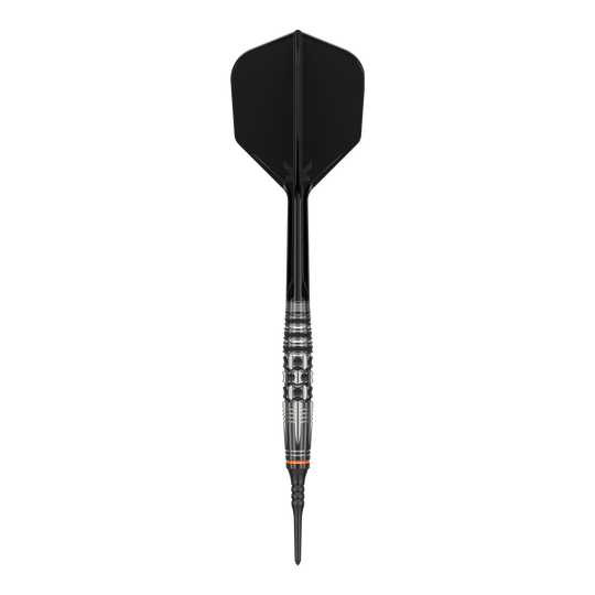 Target Japan Black Marque Dancing Duck GEN 4 Freccette morbide - 17 g Das Bild zeigt einen Softdart mit schwarzer Spitze, Schaft und Flight. Es handelt sich um das Produkt "Target Japan Black Marque Dancing Duck GEN 4 Softdarts - 17g".