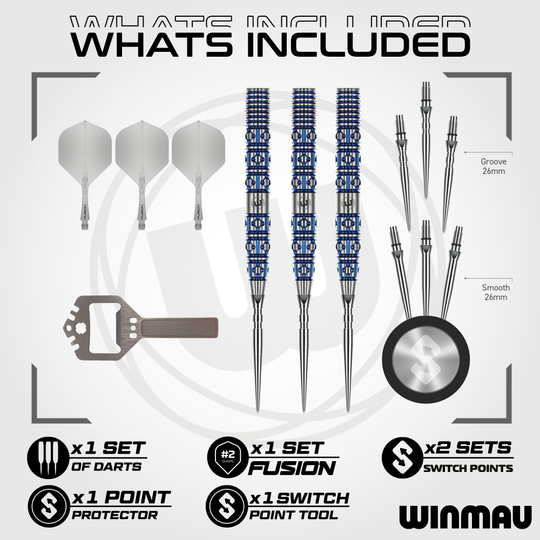 Freccette in acciaio Winmau Lunaris Tapered Switch Point Hier sind Winmau Lunaris Tapered Switch Point Steeldarts abgebildet. Die Darts besitzen eine besondere Form für präzise Würfe.