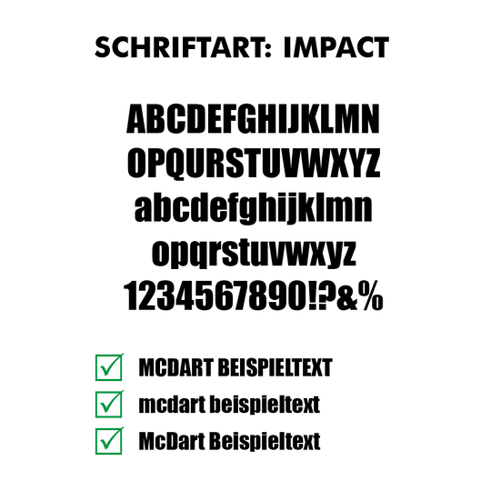 Flightdruck_Schriftart_ImpacteB49jMFyxb4cC 10 Satz Bedruckte Flights 2-Seitig - Wunschtext - MD150 Kite. Die Flights sind zusammen angeordnet.