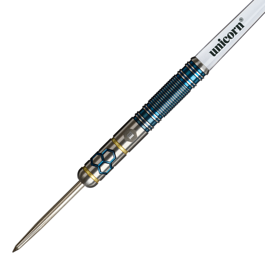 Freccette in acciaio Unicorn Hexium Style 02 blu e oro Hier sind die Unicorn Hexium Style 02 Blue & Gold Steeldarts zu sehen. Das Produkt überzeugt durch sein modernes Design.