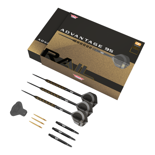 Freccette in acciaio Bulls NL Advantage 95 Rail Convertible Point Abgebildet ist das Bulls NL Advantage 95 Rail Convertible Point Steeldarts Set. Die Darts sind schlank gehalten.
