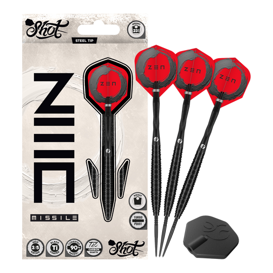 Dardi in acciaio Shot ZEN Missile Turbo Point - 23 g Dieses Bild zeigt Shot ZEN Missile Turbo Point Steeldarts - 23g als Gesamtansicht. Sie sind geeignet für das professionelle Dartspiel.