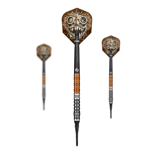 Freccette morbide Shot Gnarly Gnasha - 20 g Zu sehen ist ein Set der Shot Gnarly Gnasha Softdarts - 20g. Die Abbildung zeigt die Zusammensetzung des Dart-Sets.