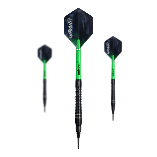 Unicorn Wraith Gary Anderson Phase 6 Freccette morbide - 20 g Das Bild zeigt ein Set der Unicorn Wraith Gary Anderson Phase 6 Softdarts mit 20g Gewicht. Das Set ist vollständig abgebildet.