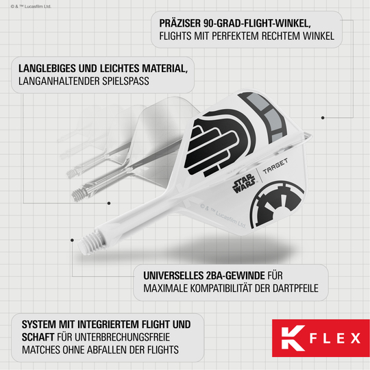 Voli Target Star Wars K-Flex Stormtrooper No6 Target Star Wars K-Flex Stormtrooper No6 Flights Dart-Flügel mit Stormtrooper-Motiv aus Star Wars. Für präzise Würfe und stylisches Aussehen.