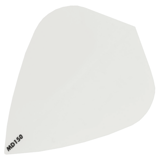 Das Bild zeigt das Produkt „McDart MD150 - Kite Flight“. Es handelt sich um ein weißes Dartflight mit der Aufschrift „MD150“ in einer Ecke.