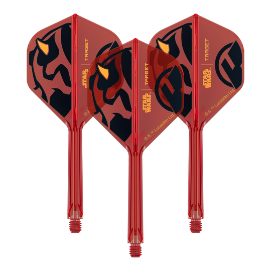 Alette standard Target Star Wars K-Flex Darth Maul No2 Ein Set von Dart-Flights der Star Wars KFlex Darth Maul No2 Serie ist zu sehen. Die Flights sind mittellang und 33 mm groß.