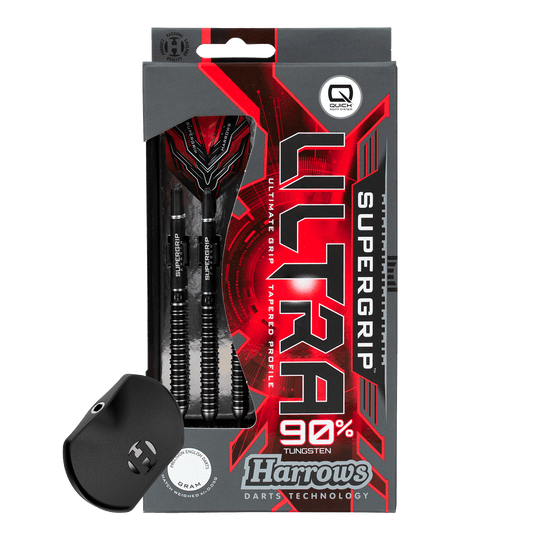 Freccette in acciaio Harrows Supergrip Ultra Quick Point Hier wird das Harrows Supergrip Ultra Quick Point Steeldarts Set gezeigt. Die Features sind im Detail sichtbar.