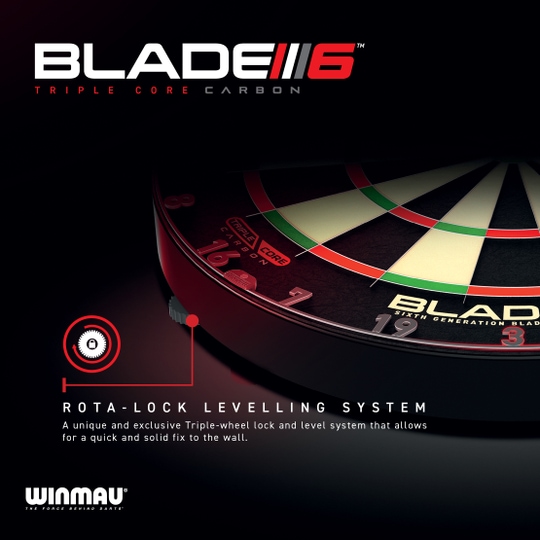 Winmau Blade 6 Triple Core Set con PDC Surround e 2 set di freccette Dieses Bild zeigt das Winmau Blade 6 Triple Core Set mit PDC Surround und 2 Sets Darts. Das komplette Set eignet sich ideal für Anfänger und Profis.