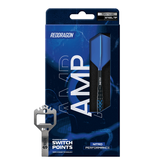 Dardi in acciaio Red Dragon AMP Torpedo Switch Point Das Bild zeigt die Red Dragon AMP Torpedo Switch Point Steeldarts. Die Darts haben ein modernes Design und sind für Präzisionswürfe geeignet.