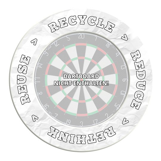 McDart Ricicla Riduci Ripensa Riutilizza Bersaglio per freccette Man sieht ein weißes Objekt mit den Begriffen 'Recycle, Reuse, Reduce, Rethink'. Alt-Text wurde nach dem Dateinamen DBS-RRRR6_Surround_Recyle_Reuse_Reduce_Rethink_Wei_1 generiert.