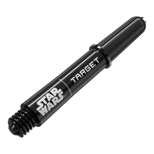 Aste Target Star Wars ProGrip - Nere Das Bild zeigt das Produkt mit dem Dateinamen 380420_Target_StarWars_ProGrip_Shafts_Schwarz_Short_34mm_2. Es handelt sich wahrscheinlich um schwarze, kurze Dartshafts mit Star Wars-Design.