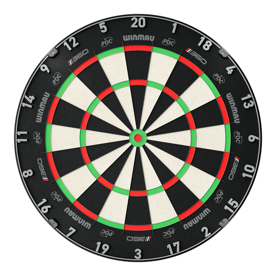 Bersaglio per freccette in acciaio Winmau Blade 6 Triple Core 360 Das Bild zeigt das Winmau Blade 360 Steeldartboard. Es handelt sich um ein modernes Steeldartboard für Dartspieler.
