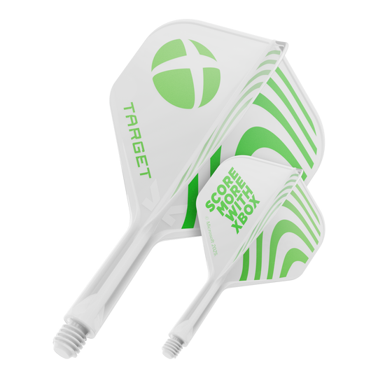 Target Xbox K-Flex No2 Standard Flights - Bianco Das Bild zeigt ein Dart Flight mit dem Dateinamen 410610_Target_Xbox_KFlex_No2_Standard_Flights_19mm_1. Es handelt sich um ein Standard Dart Flight.