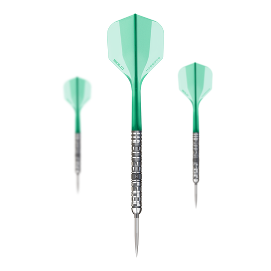 Das Bild zeigt Harrows Torrent Parallel Quick Point Steeldarts als Set. Mehrere Darts sind nebeneinander angeordnet.