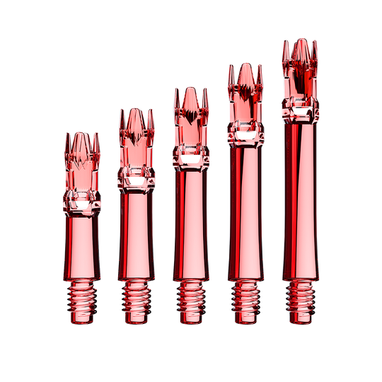 Hier sieht man die L-Style L-System Ersatzshafts in der Farbe Clear Red. Es handelt sich um rote Ersatzschäfte für Dartpfeile.