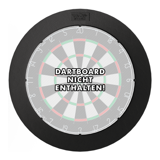 Sistema di illuminazione Bulls NL Lumo Light Surround Das Bild zeigt das 'Bulls NL Lumo Light Surround Beleuchtungssystem' rund um eine Dartscheibe. In der Mitte steht der Hinweis: "Dartboard nicht enthalten!"