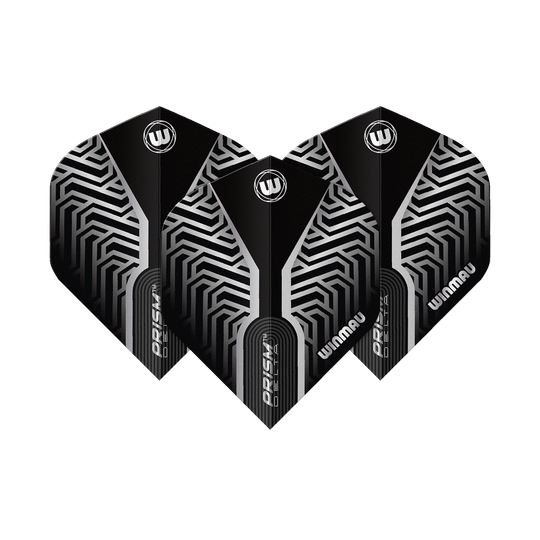 Voli standard Winmau Prism Delta Silver n. 2 Dieses Bild zeigt Winmau Prism Delta Silver No2 Standard Flights. Silberne und schwarze Dart-Flights sind dargestellt.