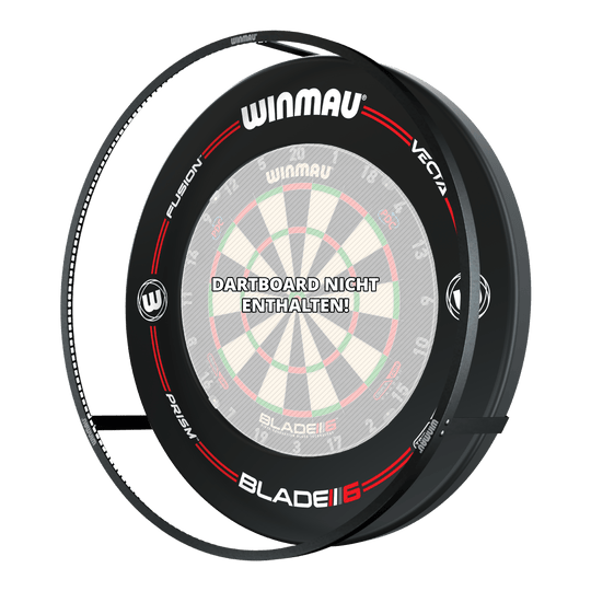 PACCHETTO Illuminazione e surround LED al plasma Winmau Das Bild zeigt das Winmau Plasma LED Beleuchtung und Surround Bundle für Dartboards. In der Mitte steht der Hinweis "Dartboard nicht enthalten!".