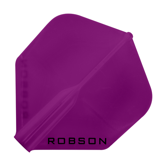 Voli Robson Plus - Standard Das Bild zeigt ein violettes Dartflugblatt in Standardform. Unten auf dem Flugblatt steht das Wort "ROBSON".