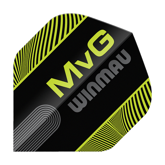 Winmau Prism Delta MvG Nero Verde Testo No2 Voli Standard Zu sehen ist das Produkt Winmau Prism Delta MvG Black Green Text No2 Standard Flights. Die Flights sind für Darts, in den Farben Schwarz und Grün mit Text.