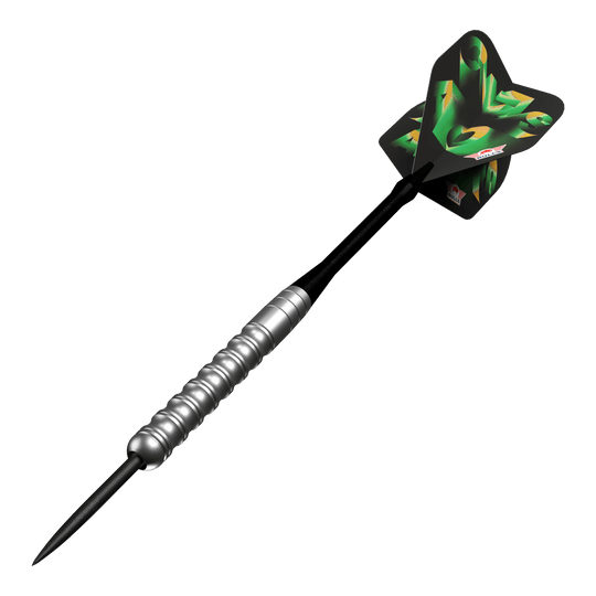 Bulls NL Chaos Freccette in acciaio verde - 24 g Das Bild zeigt die Bulls NL Chaos Green Steeldarts - 24g. Die grünen Steeldarts sind nebeneinander angeordnet.