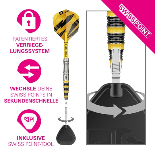 Freccette in acciaio Target Buzz 03 Swiss Points Dies ist ein Bild von Target Buzz 03 Swiss Points Steeldarts. Die Darts sind speziell für Präzision und Leistung entwickelt.