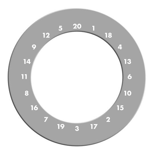 Cornice per bersaglio per freccette con numeri HD - Colori personalizzati Zu sehen ist ein graues Dartboard Surround ohne Logo. Die Umrandung schützt die Wand vor Pfeilen beim Dartspielen.