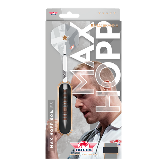 Freccette morbide Bulls NL Max Hopp E5 - 20 g Das Bild zeigt die Bulls NL Max Hopp E5 Softdarts in der Version mit 20 Gramm. Die Darts zeichnen sich durch ihre hochwertige Verarbeitung aus.