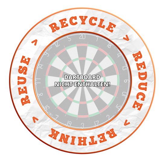McDart Ricicla Riduci Ripensa Riutilizza Bersaglio per freccette Abgebildet ist das Produkt MSF-C8_McDart_Recyle_Reuse_Reduce_Rethink_Surround_NeonOrange_3. Es handelt sich wahrscheinlich um ein Dartzubehör oder einen ähnlichen Artikel.