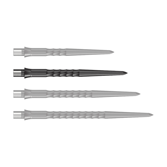 Punte Caliburn System Steeldart - Ripple - NoLip - Nere Auf dem Bild ist eine schwarze Steeldartspitze mit Ripple NoLip Design, 32 mm lang, zu sehen. Sie ist Teil des Caliburn Evo Systems.