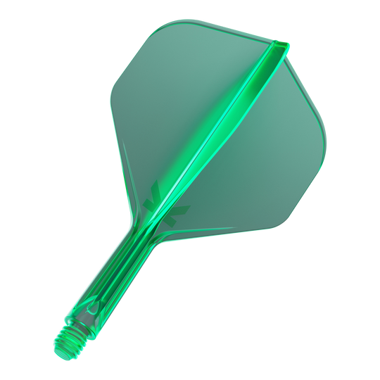 Target K-Flex No2 Standard Flight System - Verde Mehrere Dart-Flights mit durchgehender Oberfläche und gleichförmiger Form liegen nebeneinander. Die Anordnung ist ordentlich.