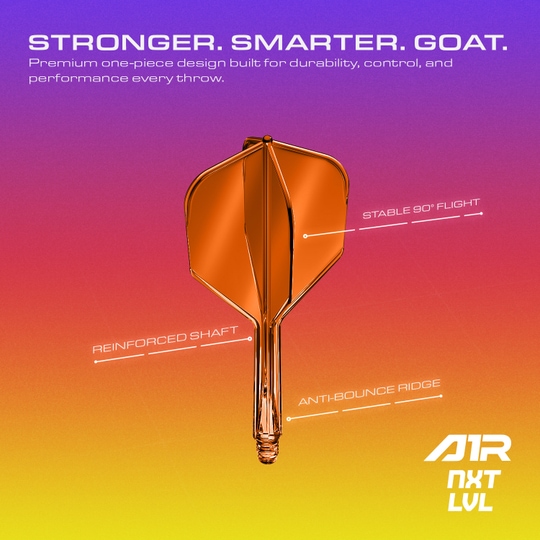 Sistema di albero di volo GOAT A1R No6 - Arancione neon Das GOAT A1R No6 Flight-Shaft-System in Neon Orange ist auf diesem Bild abgebildet. Die farbenfrohe Gestaltung macht es besonders ansprechend für Dartspieler.