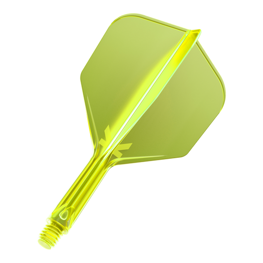 Target K-Flex No6 Flight System - Giallo Neon Das Bild zeigt einen neon-gelben Dartflug mit integriertem Schaft. Das Material wirkt durchsichtig und hat eine glänzende Oberfläche.