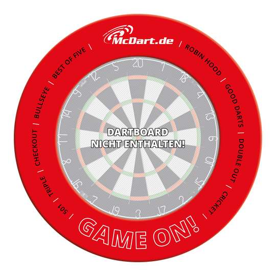 Gioco McDart su Surround Eine rote Dartboard-Umrandung ist abgebildet. Dies ist die McDart Game On Dartboard Surround 2025 in Rot.