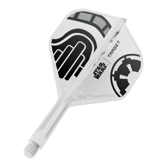 Voli standard Target Star Wars K-Flex Stormtrooper No2 Das Bild zeigt einen kurzen Dartflügel mit dem Dateinamen 'Stormtrooper No2 Standard Flights Short 19mm 1'. Das Design ist inspiriert von der Star Wars Stormtrooper Optik.