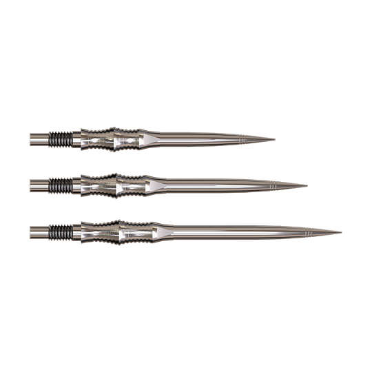 Das Bild zeigt Harrows Quick Point Apex Spire Elite Series Dartspitzen in Silber. Die Spitze wird einzeln präsentiert.