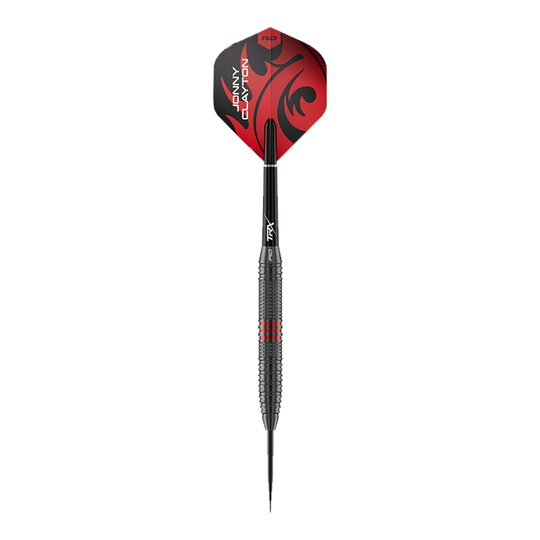Freccette in acciaio Red Dragon Jonny Clayton Core Brass - 21 g Abgebildet ist ein einzelner Red Dragon Jonny Clayton Core Brass Steeldart mit 21g Gewicht. Der Dart zeigt goldene Akzente und ein markantes Griffdesign.