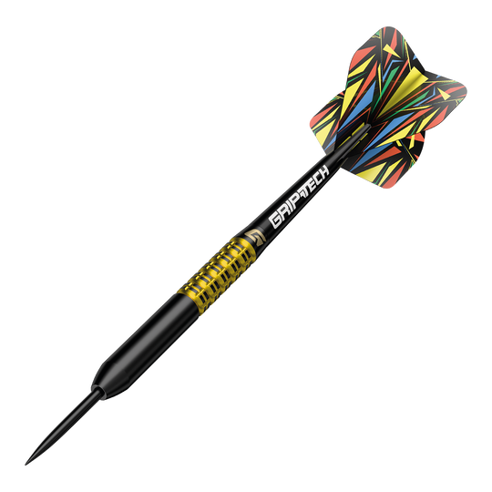 Freccette in acciaio al tungsteno giallo GOAT Athlete Hier ist ein gelber Tungsten-Steeldart abgebildet. Der Dateiname ist 'GD7000770 GOAT Athlete Yellow Tungsten Steeldarts 4'.