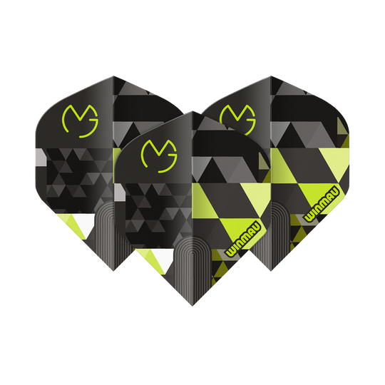 Voli standard Winmau Prism Delta MvG Logo Verde No2 Abgebildet ist Winmau Prism Delta MvG Logo Green No2 Standard Flights. Das Produkt zeigt grüne Dart-Flights mit Logo als Set.