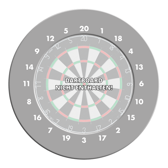 Ein Dartboard Surround in Grau ist auf dem Bild zu sehen. Es bietet Schutz und eine neutrale Optik für das Dartboard.