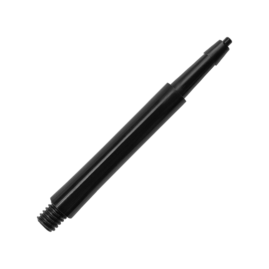 Das Bild zeigt einen schwarzen Harrows Clic Standard Shafts. Es handelt sich um einen glatten, zylindrischen Schaft für Darts.