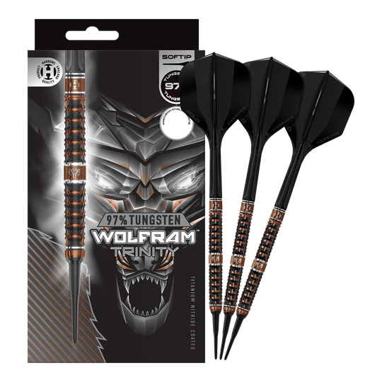 Freccette morbide Harrows Tungsten Trinity Das Bild zeigt die Harrows Wolfram Trinity Softdarts in voller Ansicht. Die Softdarts sind hochwertig verarbeitet.