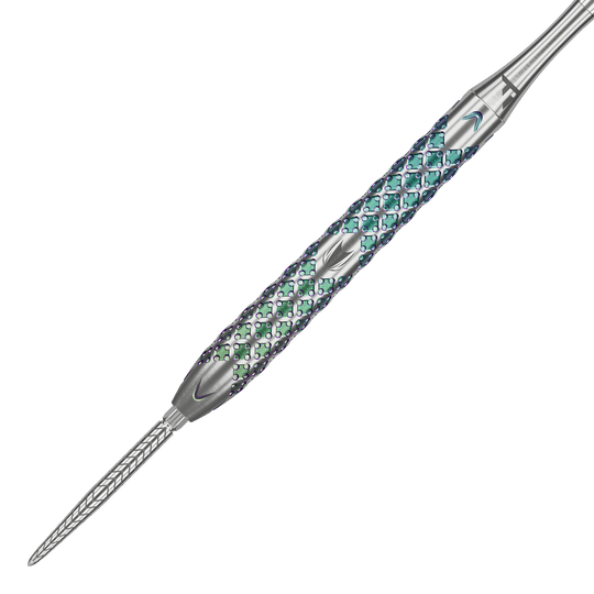 Freccette in acciaio Target Rove 03 Swiss Point Der Target Rove 03 Swiss Point Steeldart hat ein silbernes Gehäuse mit auffälligem, farbig schimmerndem Griffmuster. Die Spitze ist fein strukturiert und sorgt für präzise Würfe.
