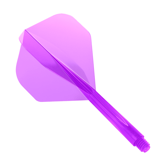 _Condor_Zero_Stress_Clear_Purple_Flight_System_Standard_1 Das Bild zeigt das Produkt "Condor Zero-Stress Clear Purple Flight System Standard". Es handelt sich um ein durchscheinendes, lila Dart-Flight-System mit integriertem Schaft.
